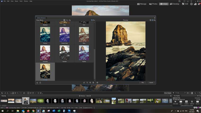ACDSee Photo Ultimate 2021 Review.  One-click image processing using the Actions browser