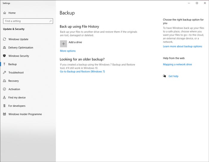 Backing up you photos with Windows 10 File History