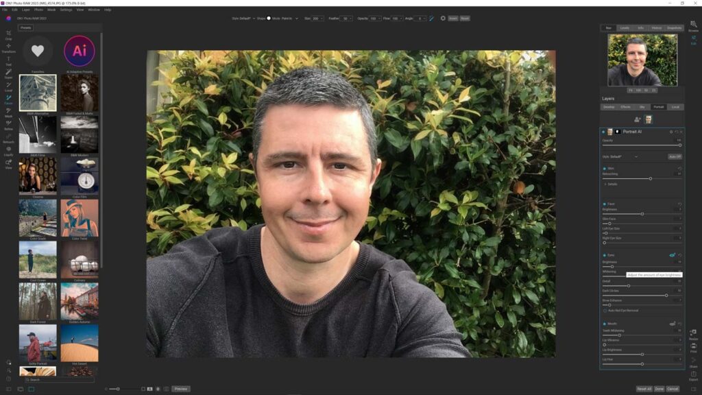 Portrait Enhancer and Skim Smoothing in ON1 Photo Raw 2023