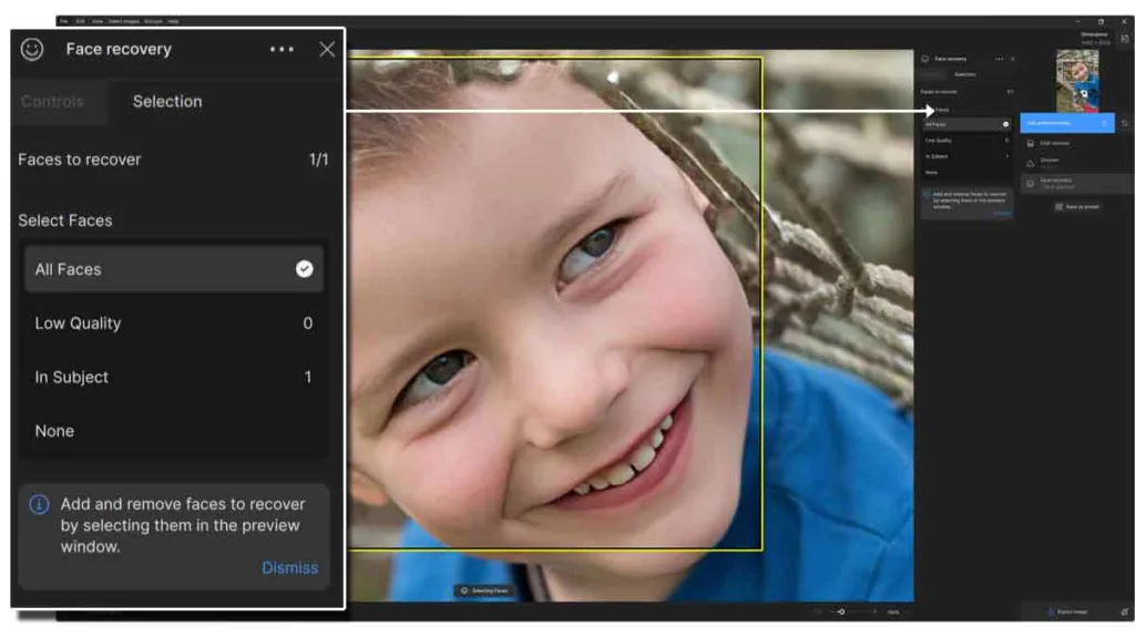 Using the recover faces tool in Topaz Photo AI 3