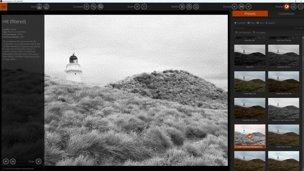 Browsing Film Simulations in DxO FilmPack 8