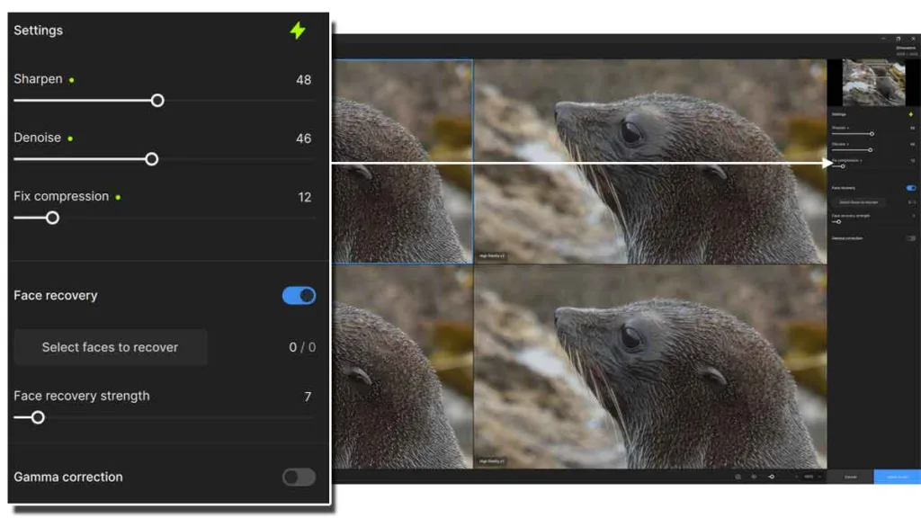 How to adjust the settings in Gigapixel's comparison view