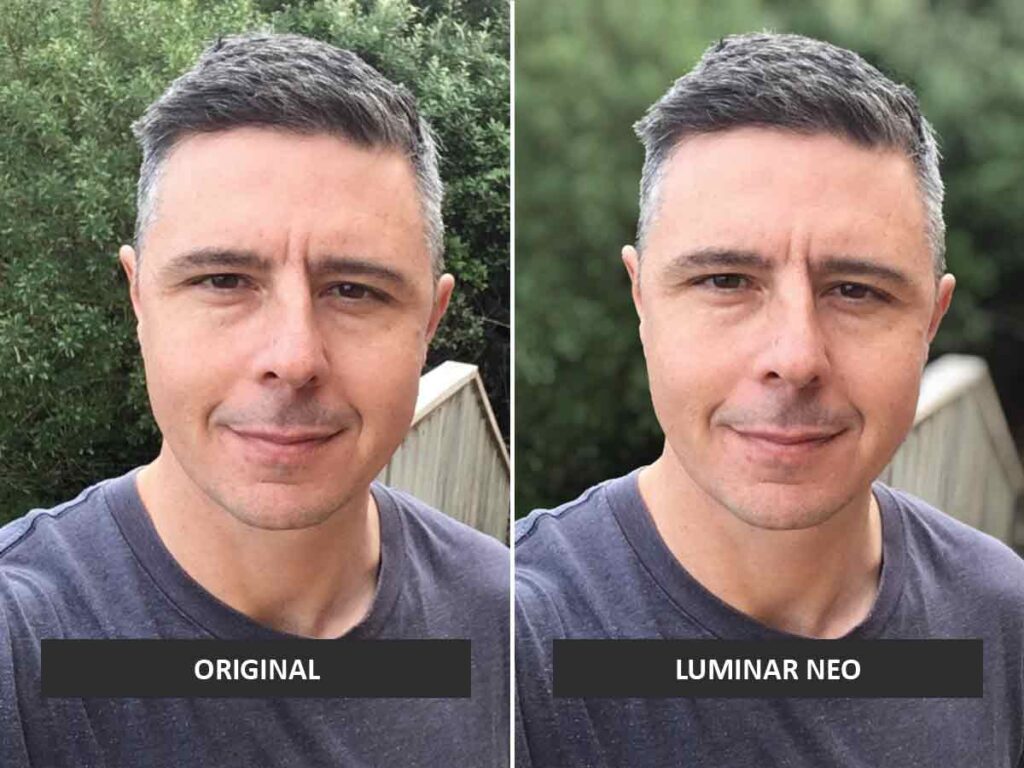 Before and After comparison of background Blur in Luminar Neo