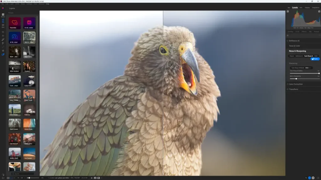 Tacksharp AI debluring in ON1 Photo Raw 2026